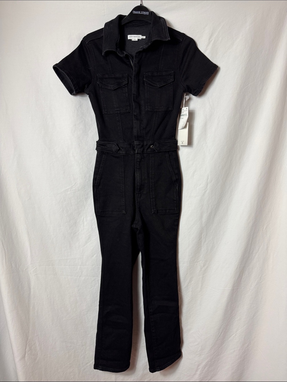 Good American Black Denim Short Sleeve jumpsuit